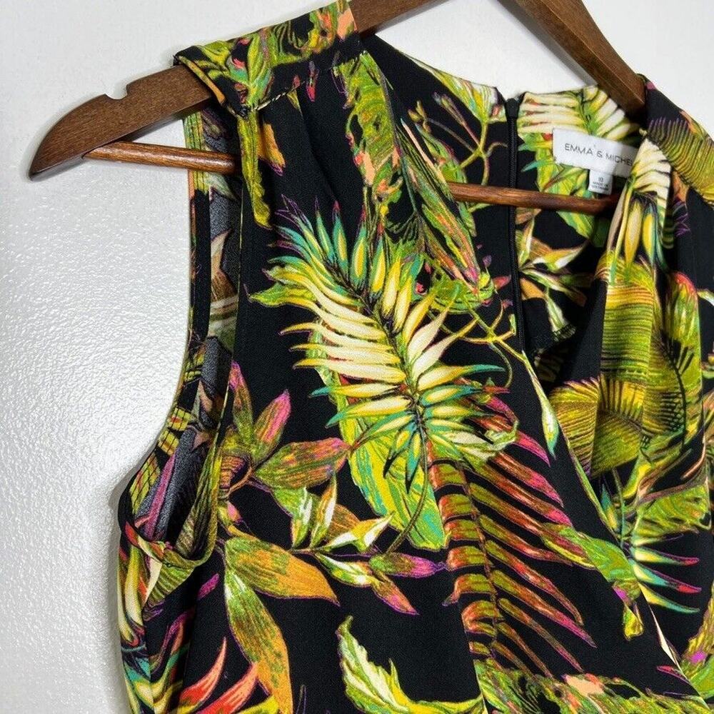 Emma & Michele Vacation Tropical Palm Leaf Sleeveless Jumpsuit 10 Green Black